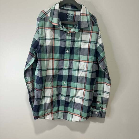 Cat & Jack Other - Cat & Jack Boys' Green Plaid Long Sleeve Button-Down Shirt, 100% cotton, Sz M